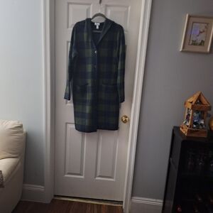 Denim &CoPlaid Long Sweater Coat with Pockets M